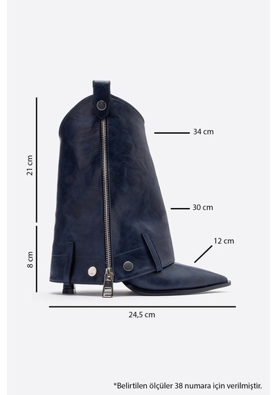 Luvi Shoes Lola Lacivert Fermuarlı Sivri Burunlu Kadın Topuklu Bot