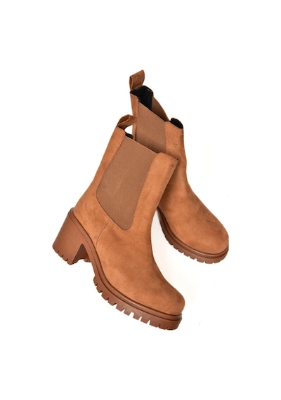 Fox Shoes T726981602 Taba Süet Lastikli Kalın Topuklu Kadın Bot Taba-Süet Taba