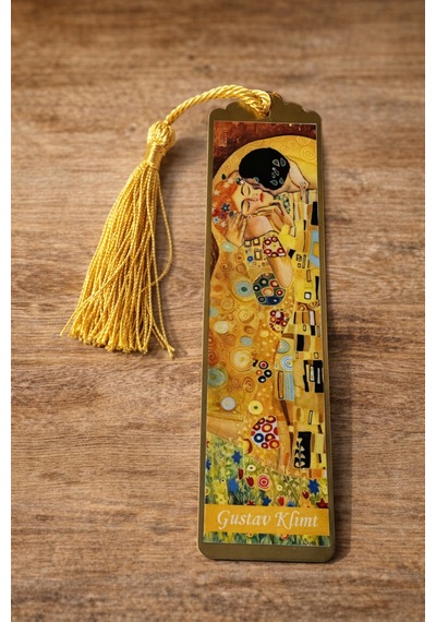 Sanatsal Tablo Temalı Metal Kitap Ayracı Gustav Klimt Öpücük