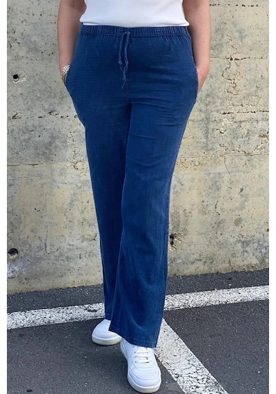 Mia Butik Kadın Lacivert Keten Pantolon Lacivert