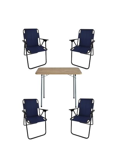 Bofigo 60X80 Çam Desenli Katlanır Masa + 4 Adet Katlanır Sandalye Kamp Seti Bahçe Takımı Lacivert
