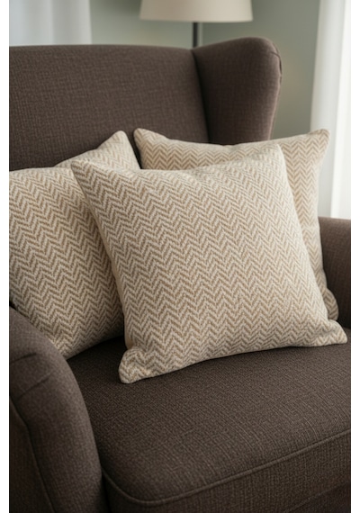Chevron Bohem Dekoratif Punch Yastık Kırlent Kılıfı Bej 45 x 45