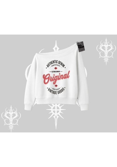 Startmore Kayık Yaka Sweatshirt Authentic Denim Original Beyaz