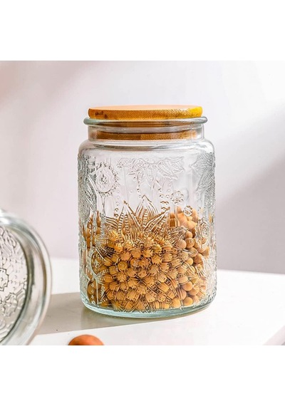 Cam Saklama Kavanozu, 28 Oz/24 Oz Bambu Ahşap Kapaklı Cam Gıda Saklama Kapları, Mutfak Tezgahı, Kiler, Kurabiye, Kahve, Çay, Şeker İçin 2 Hava Geçirmez Kurabiye Kavanozu Seti Çok Renkli