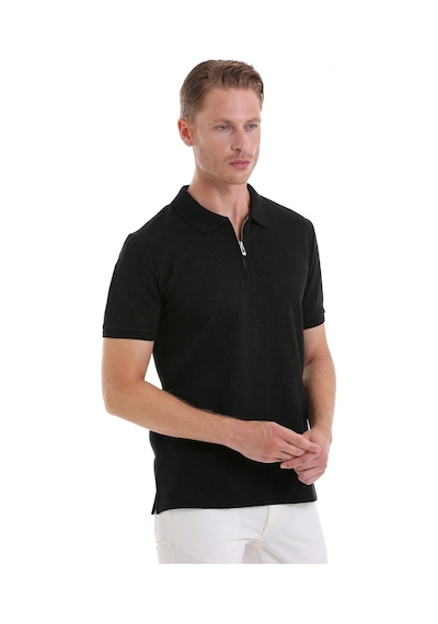 Hatemoğlu Siyah Regular Fit Desenli Pamuklu Polo Yaka Tişört Siyah
