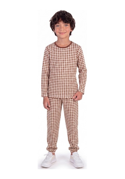 Onloox Erkek Karışık Renk Erkek Karışık Renk Pamuklu Penye Bisiklet Yaka Uzun Kollu Ekose Desenli Pijama Takımı 10-11 Yaş
