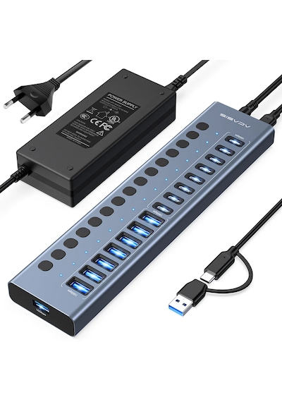 Acasis Hb16 Pro 16 Port Usb Hub, 8x Usb-a, 8x Usb-c, 10gbps, 96w Adaptörlü Ac Hb16pro