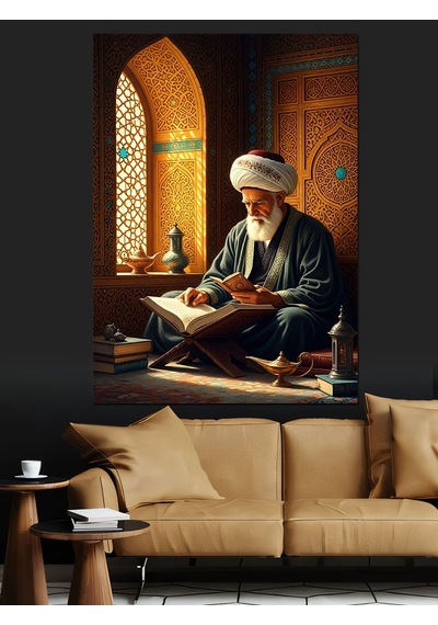 Ahşap Tablo Retro Kitap Okuyan Adam