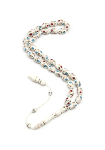 İşlemeli Kemik Tesbih 7 X 11 Mm Arpa Kesim - T-1699
