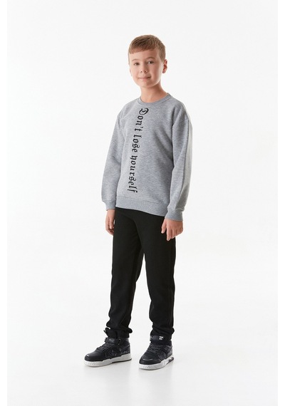 Fullamoda Yazı Baskılı Bisiklet Yaka Erkek Çocuk Sweatshirt 25kcck7376215724-gri Gri