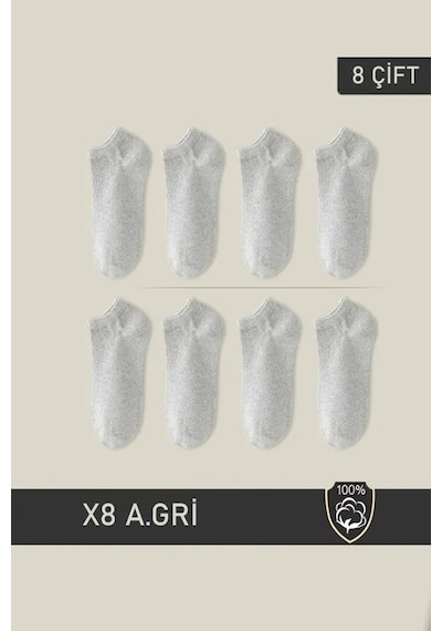 Bgk Unisex Patik Çorap 8 Çift Gri Çift Gri