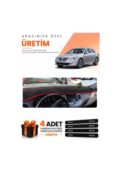 Hyundai Genesis 2008-2014 Uyumlu Torpido Koruma Örtüsü Oto Kılıfı - Siyah Kırmızı