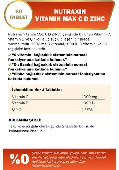 Vitamin Max C-d-zinc 60 Tablet
