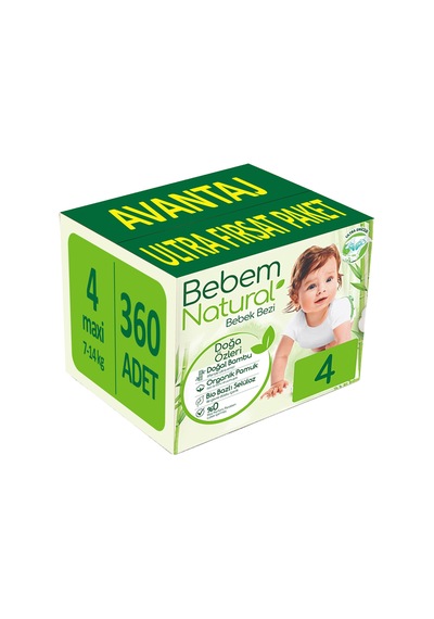 Bebem Natural Bebek Bezi 4 Numara Maxi Ultra Fırsat Paketi 360 Adet 4'lü