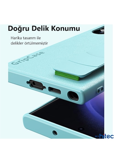 Schitec Samsung Galaxy S24 Ultra Uyumlu Premium Case Parmak Askılı Telefon Kılıfı Mavi