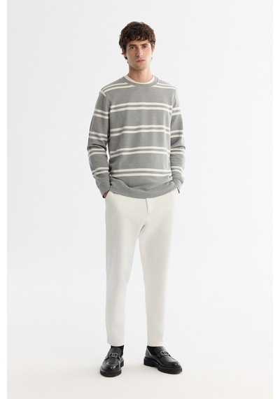 Avva Erkek Gri Bisiklet Yaka Çizgili Elastan Regular Fit Sweatshirt A42y1292