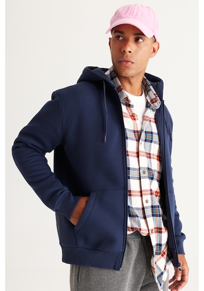 AC&Co / Altınyıldız Classics Erkek Standart Fit Normal Kesim Kapüşonlu Fermuarlı  Sweatshirt - Lacivert