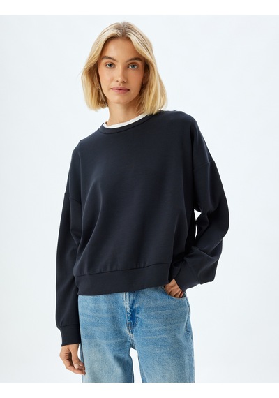 Koton Basic Sweatshirt Bisiklet Yaka Uzun Kollu Modal Karışımlı Siyah 5wak10036ek Siyah