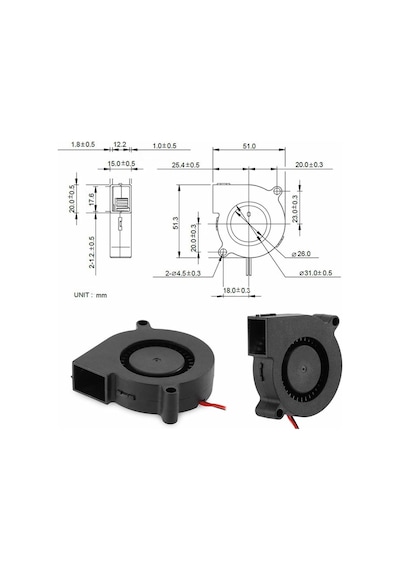 5015 12V DC Salyangoz Fan 12V 2-Pin 3D Yazıcı Soğutma Fanı Santrifüj Blower Fırçasız Fan