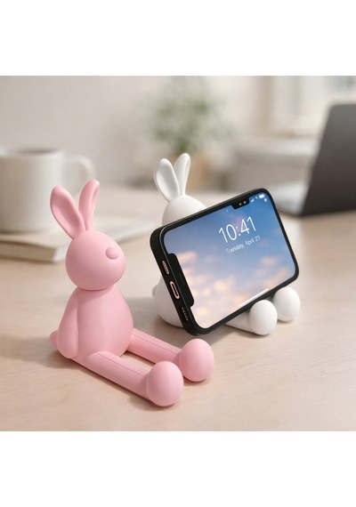 Telefon Standı Tavşan Figürlü Dekoratif Masaüstü Telefon Tutucu 2 Li Set