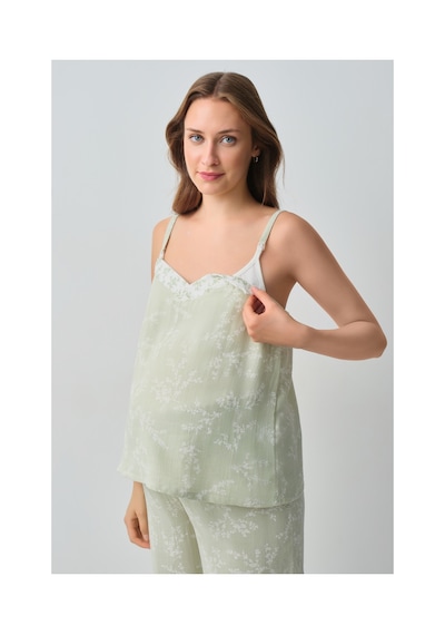 Suwen Cindy Pamuklı Hamile Lohusa Pijama Takımı Wsh1051018655 Yeşil