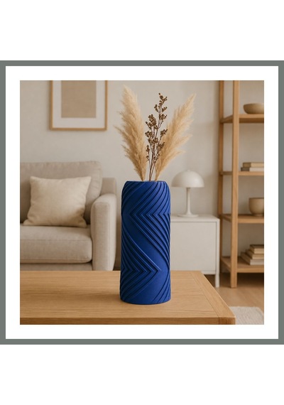 Bezos 3d Baskı Vector Vazo - Geometrik Çizgili Dekoratif Vazo-mavi Mmbz