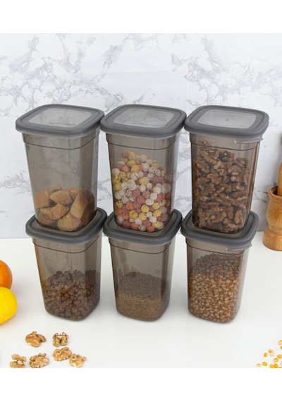 6 Adet Dikdörtgen Saklama Kabı - 1,1 Lt. 1100 Ml. 50880 Plastik 16 X 16 Gri Tr Diğer