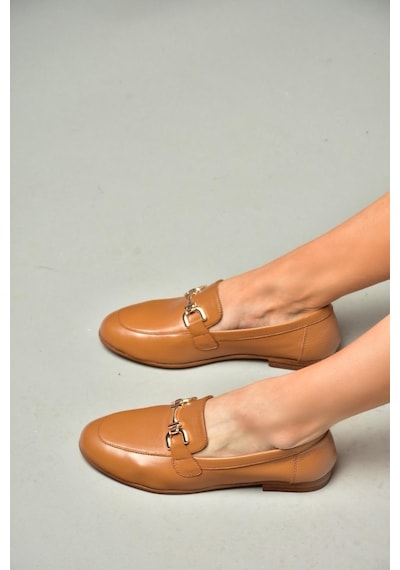 Fox Shoes S944037903 Taba Hakiki Deri Kadın Babet Taba