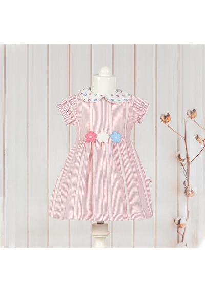 Ürünya Kız Bebek Çocuk Çiçek Desenli Kısa Kollu Elbise Pembe