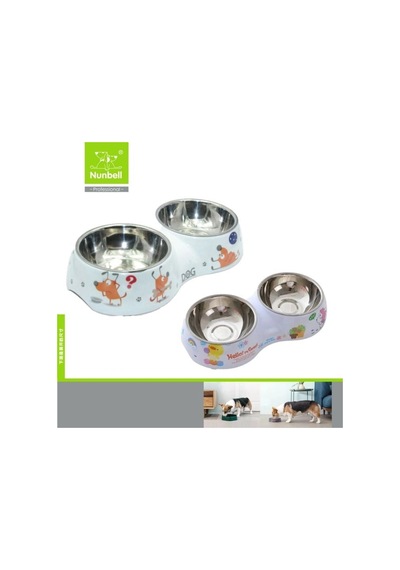 Nunbell İkili Köpek Figürlü Melamin Çelik Mama Kabı M