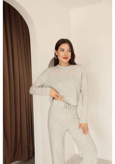 Enter Takim Yumoş Bağcıklı Pantalon Bluz Gri