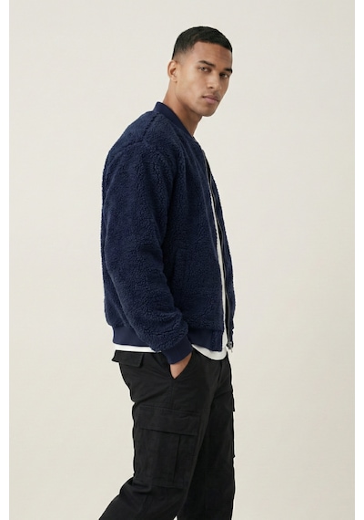 Genius Store Erkek Mont Peluş İçi Astarlı Oversize Geniş Kalıp Sherpa Kuzu Kumaş Spor Mont Lacivert