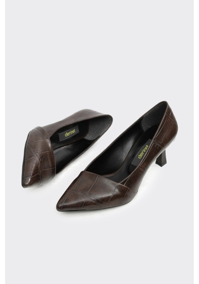 Derinet Fiona Klasik Topuklu Stiletto Kahve Croco Kahve Croco