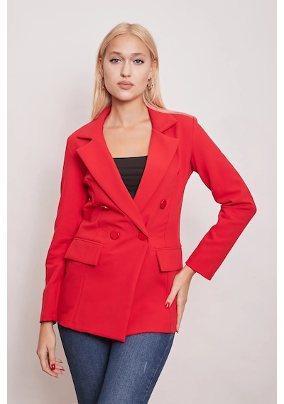 Kadın Düğme Detaylı Uzun Kol Şık Ofis Süs Cep Kapaklı Kumaş Blazer Ceket-kırmızı Kırmızı Kadın Düğme Detaylı Uzun Kol Şık Ofis Süs Cep Kapaklı Kumaş Blazer Ceket-kırmızı Kırmızı