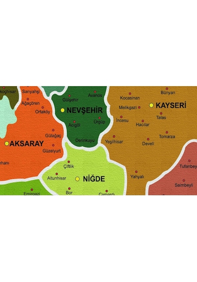 Doğaltercih Türkiye Haritası Kanvas Tablo İl ve İlçeli Ayrıntılı Eğitici-Öğretici Komşulu Dekoratif Tablo 3000
