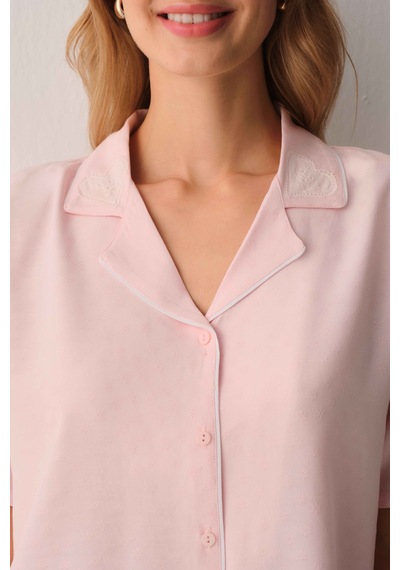 Suwen Amanda Gömlek Yaka Pijama Takımı Sh26510660b077 Pembe