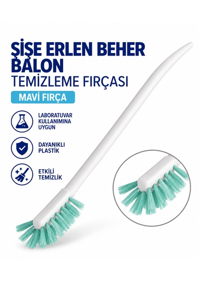 Şişe Erlen Beher Balon Temizleme Fırçası - Mavi Fırça