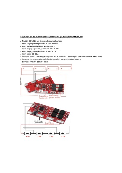 4s 30a 14.8v 16.8v Bms 18650 Lityum Pil Şarj Koruma Modülü