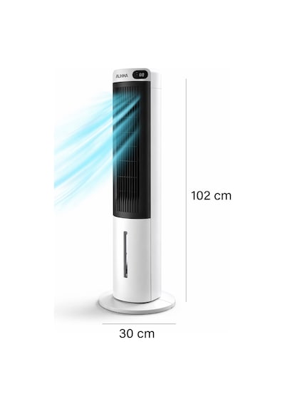 Exenar - Beyaz - Kule Tipi Soğutucu Fan Uzaktan Kumandalı Su Buharlı Soğutucu Vantilatör 70w-3l Su Tankı-led Ekranlı