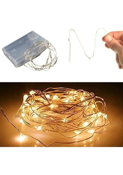 Günışığı/sarı 100'lü 10m Pilli Led Dekoratif Işık Zinciri Led