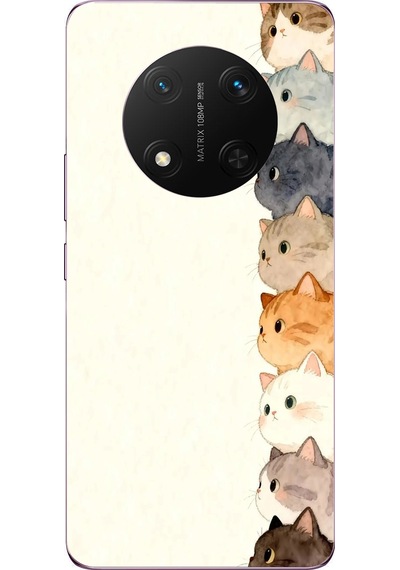Honor Magic 7 Lite Uyumlu Sıralı Kediler Baskılı Silikon Kılıf Renkli