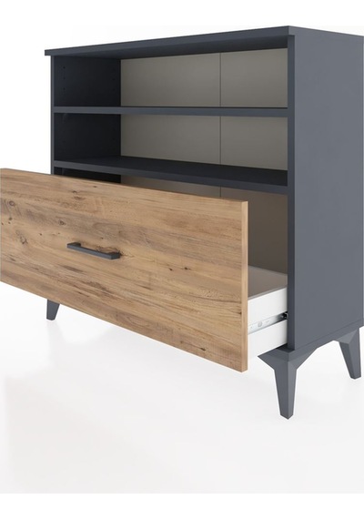 Arges Şifonyer 2 Raflı Tek Çekmeceli 88x30x80 Antrasit-çam Antrasit