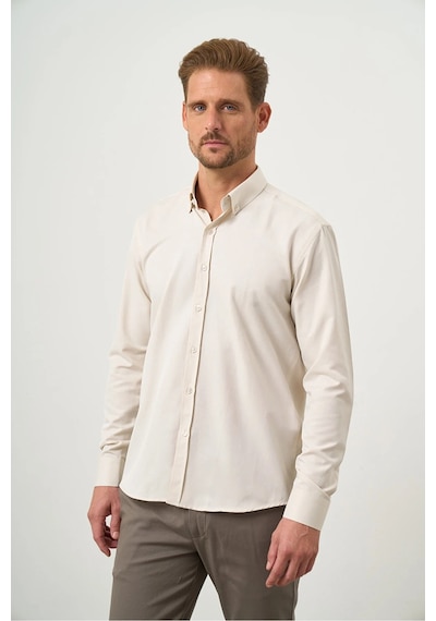 Morven Slim Fit Düğmeli Yaka Oxford Kolay Ütülenebilir Pamuklu Hediye Kutulu Uzun Kollu Gömlek 99ms004002650 Krem