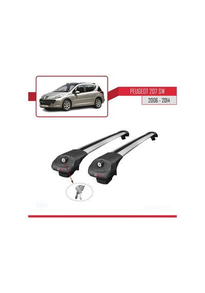 Peugeot 207 Sw 2006-2014 Arası İle Uyumlu Ace-1 Ara Atkı Tavan Barı Gri