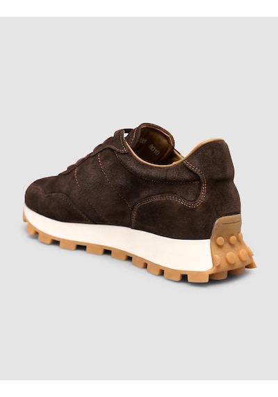 %100 Hakiki Süet Deri Kahverengi Bağıcıklı Kadın Sneaker Ayakkabı Kahverengi