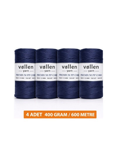600m Polyester Makrome Ipi, Supla Ipi, Çanta Ipi, Bileklik Ipi,makrame,lacivert 1.5mm-400gr