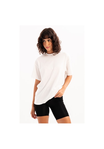 Justever 100% Pamuk Oversize Fit Bisiklet Yaka Ekru Kadın T-shirt - Halo Ekru
