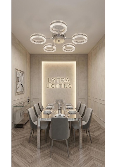 Aurea Model 5'li Gümüş 3 Renk Modu Ledli Tavana Sıfır Salon Mutfak Çocuk Yatak Odası Led Avize