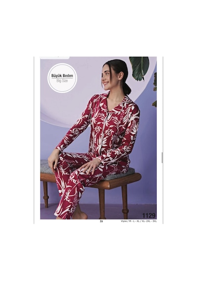 Miss Klein Kadın Büyük Beden Gömlek Yaka Pamuklu Likralı Uzun Kol Pijama Takımı 1129 - 1 Adet Vişne Miss Klein Kadın Büyük Beden Gömlek Yaka Pamuklu Likralı Uzun Kol Pijama Takımı 1129 - 1 Adet Vişne