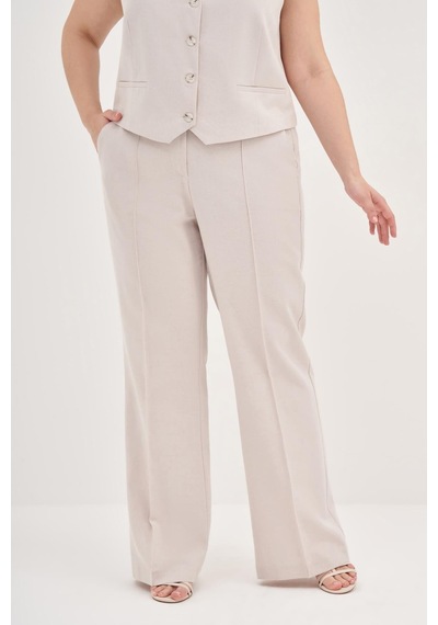 Myline Keten Düz Kesim Klasik Pantolon-1764-taş Taş